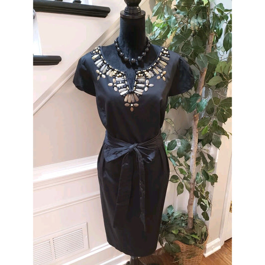 Alfani Women's Black Beaded Tie Waist V Neck Short Sleeve Knee Length Dress 18W