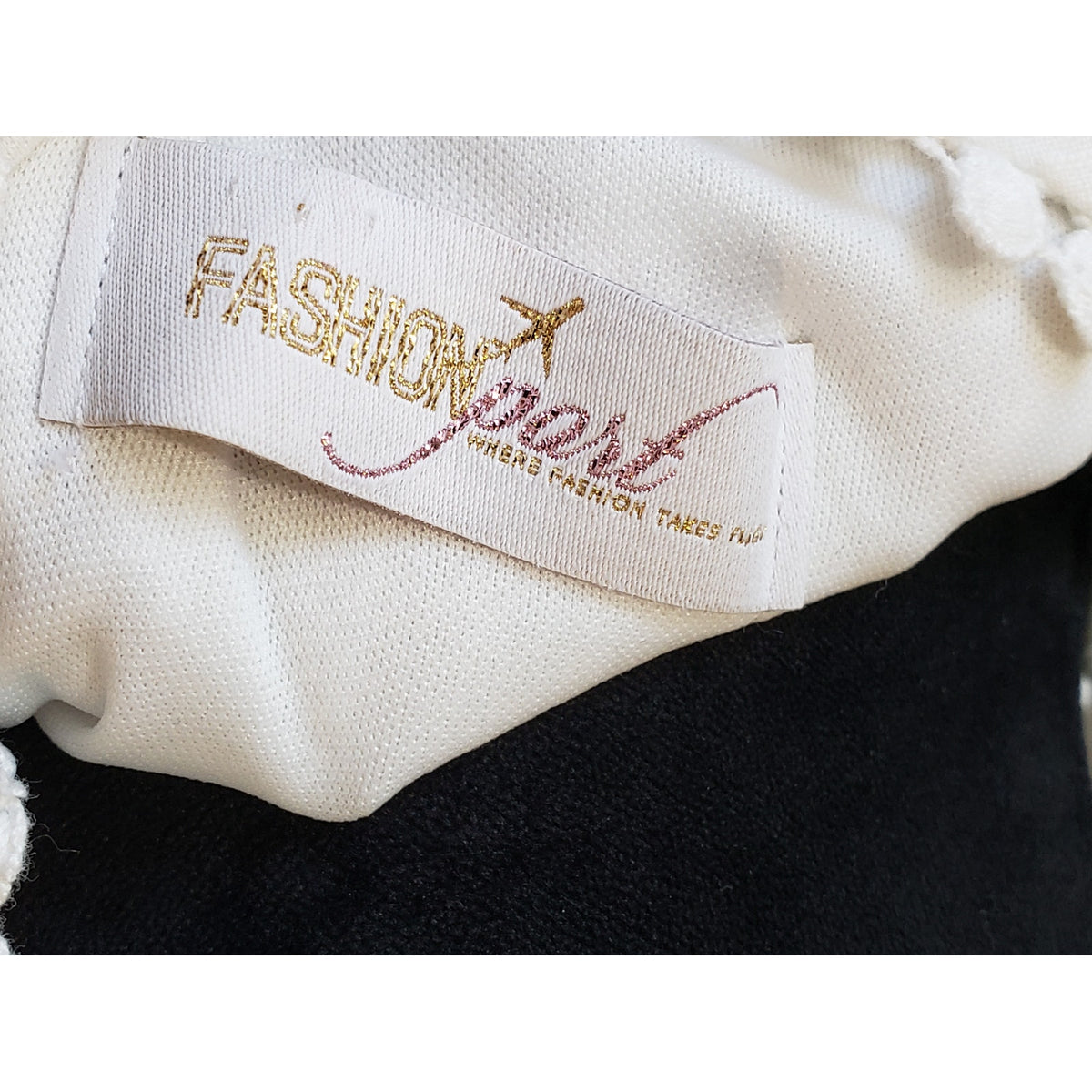 Fashion Port Shift Dress Women Medium White Contrast Tassel V Neck Short Sleeve