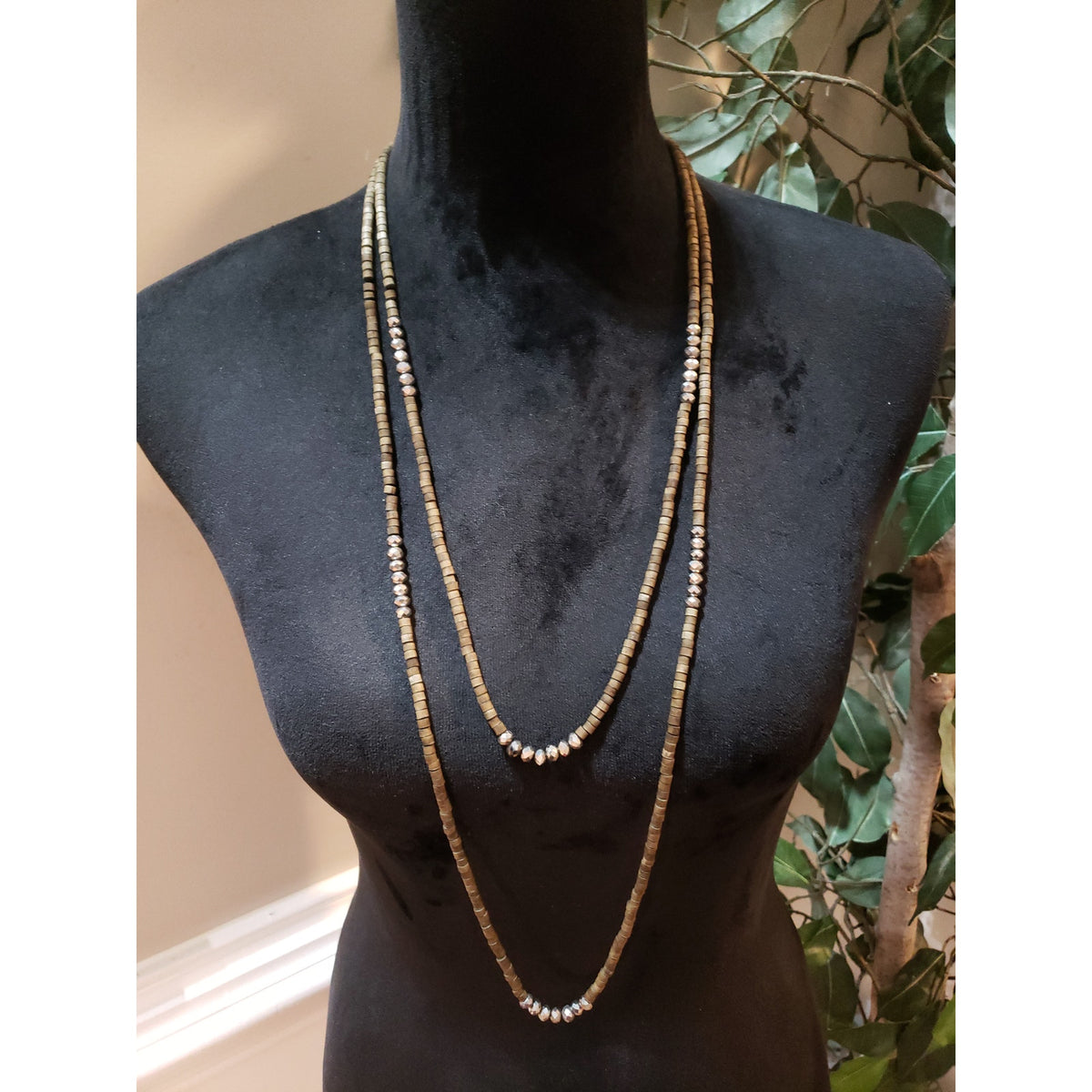 Womens Fashion 2 Strand Faceted Crystals Stone Heishi Beaded Necklace Jewelry