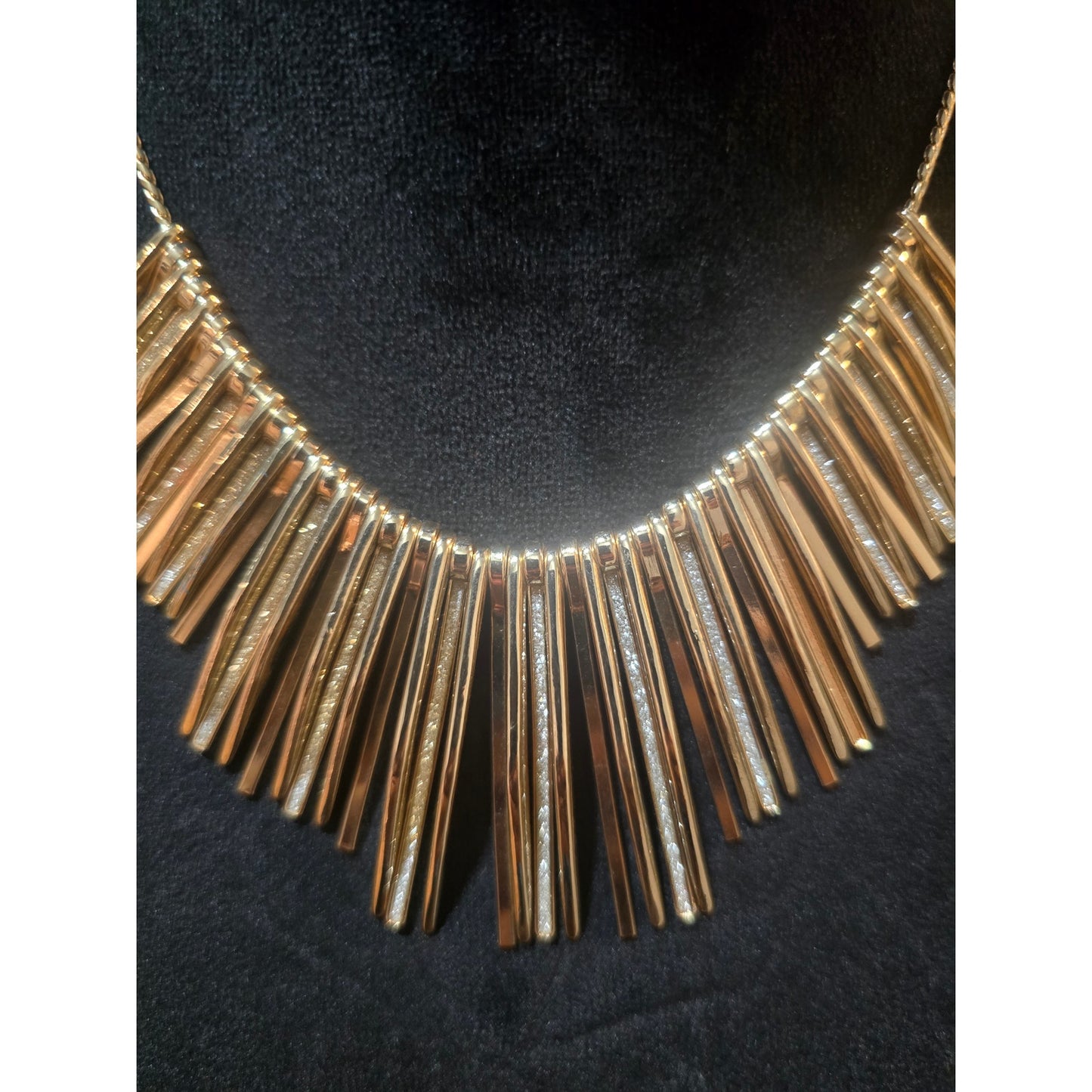 Women's Gold Tone Fringe Statement Necklace With Lobster Clasp Adjustable Chain