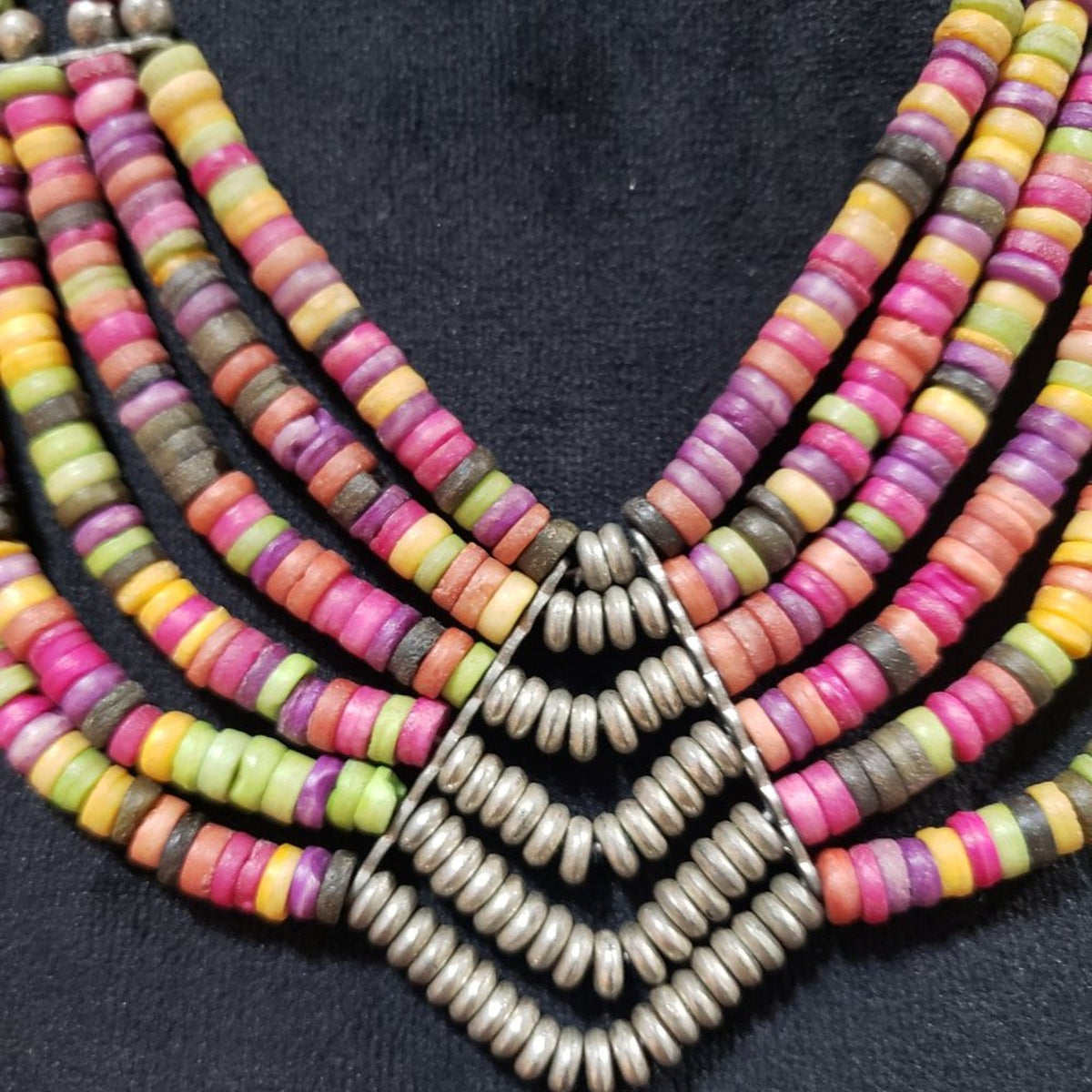 Women Fashion Boho Ethnic Style Multistrand Multicolor Beaded Necklace w/ Lobste