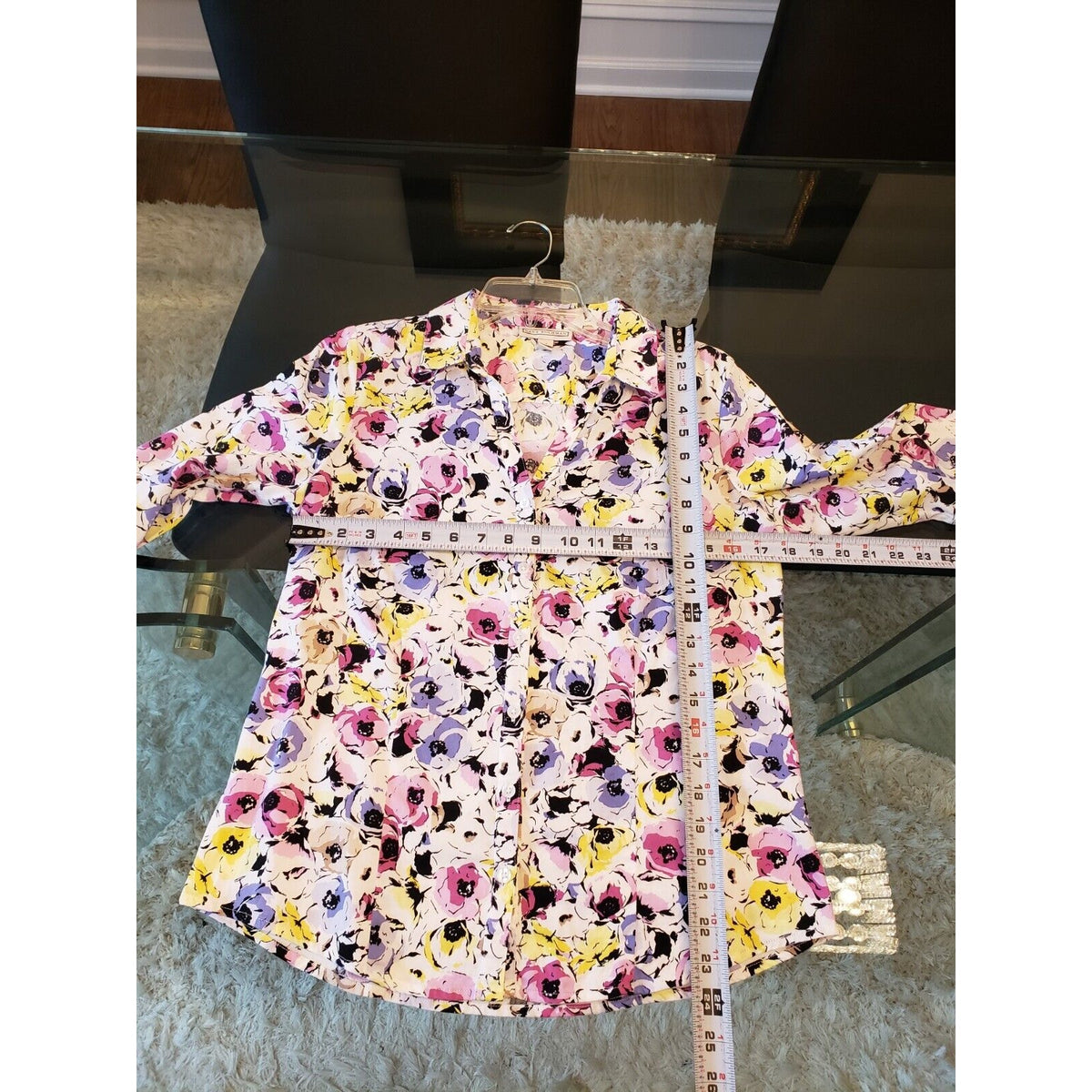 Dana Buchman Women's Multicolor Floral Collared Long Sleeve Button Down Shirt M