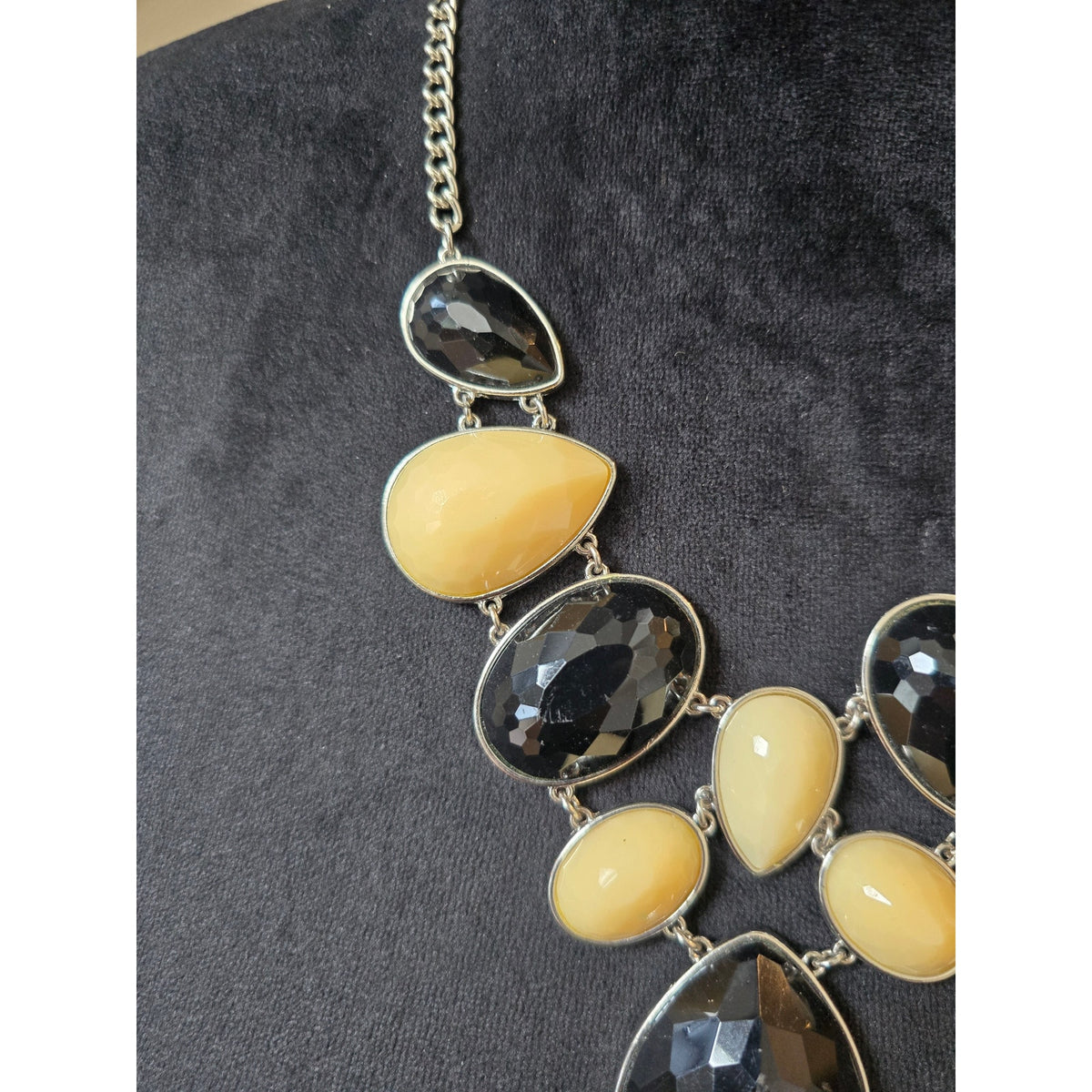 Yellow Black Teardrop Statement Necklace