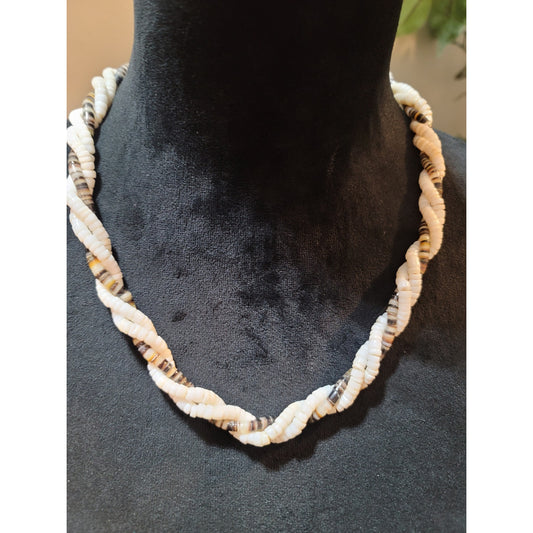 Women’s Natural Shell Beaded Twist Fashion Necklace With Barrel Screw Lock