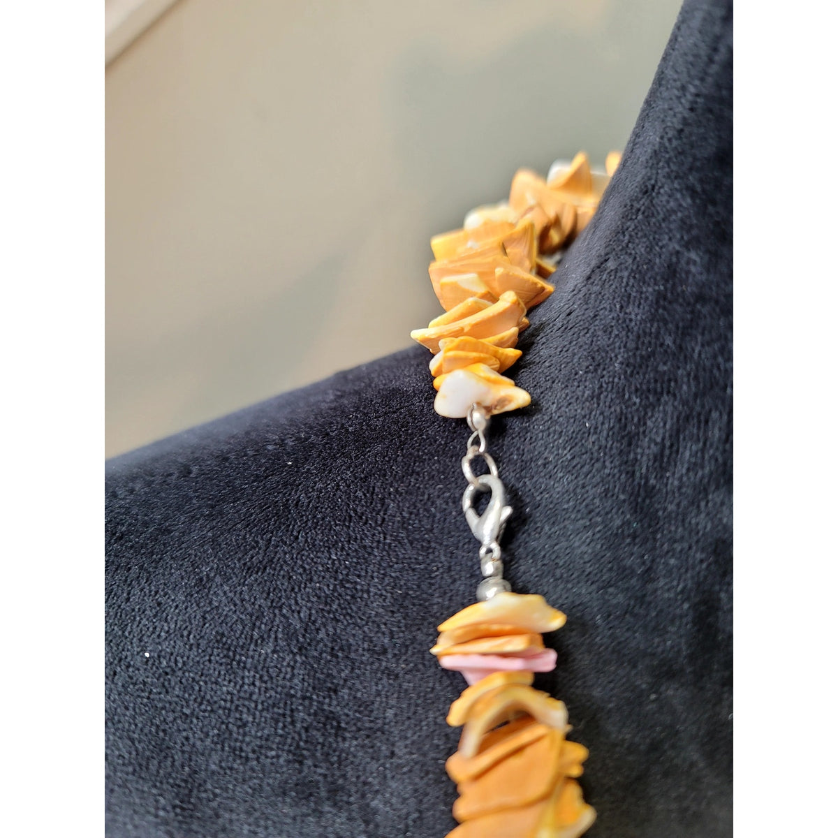 Boho Orange Shell & White Tusk Statement Necklace Beach Tribal Jewelry