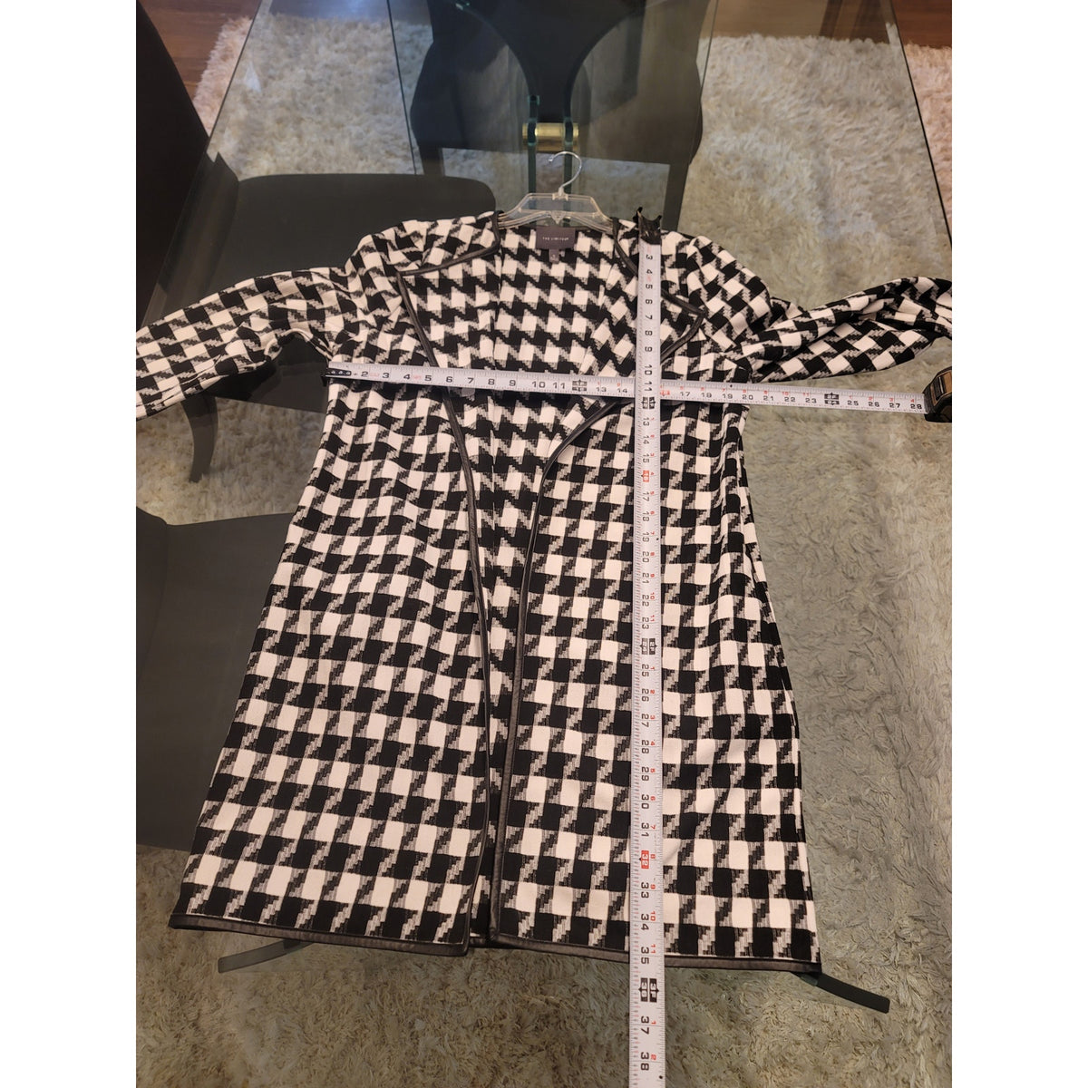 The Limited Duster Jacket Women's Size 6 White/Black Houndstooth Open Front Long Sleeve