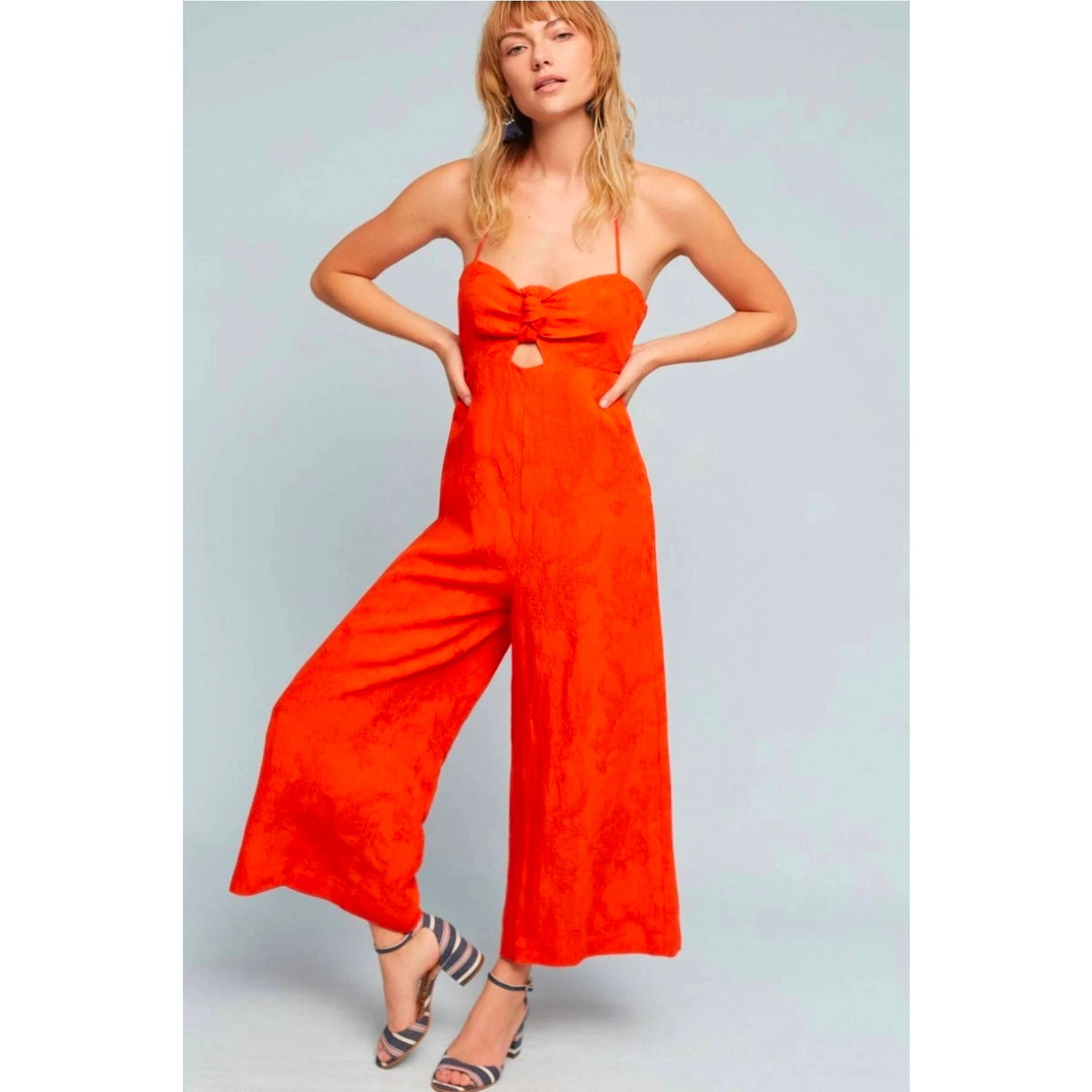 Anthropologie Elevenses Jumpsuit Women's Size US 8 Orange Halter Wide Leg Romper