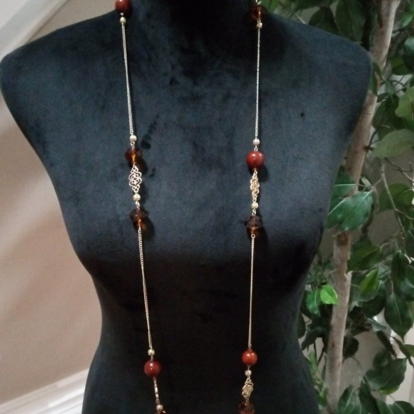 Womens Fashion Elegant Chunky Rhinestone Charm Beaded Long Necklace
