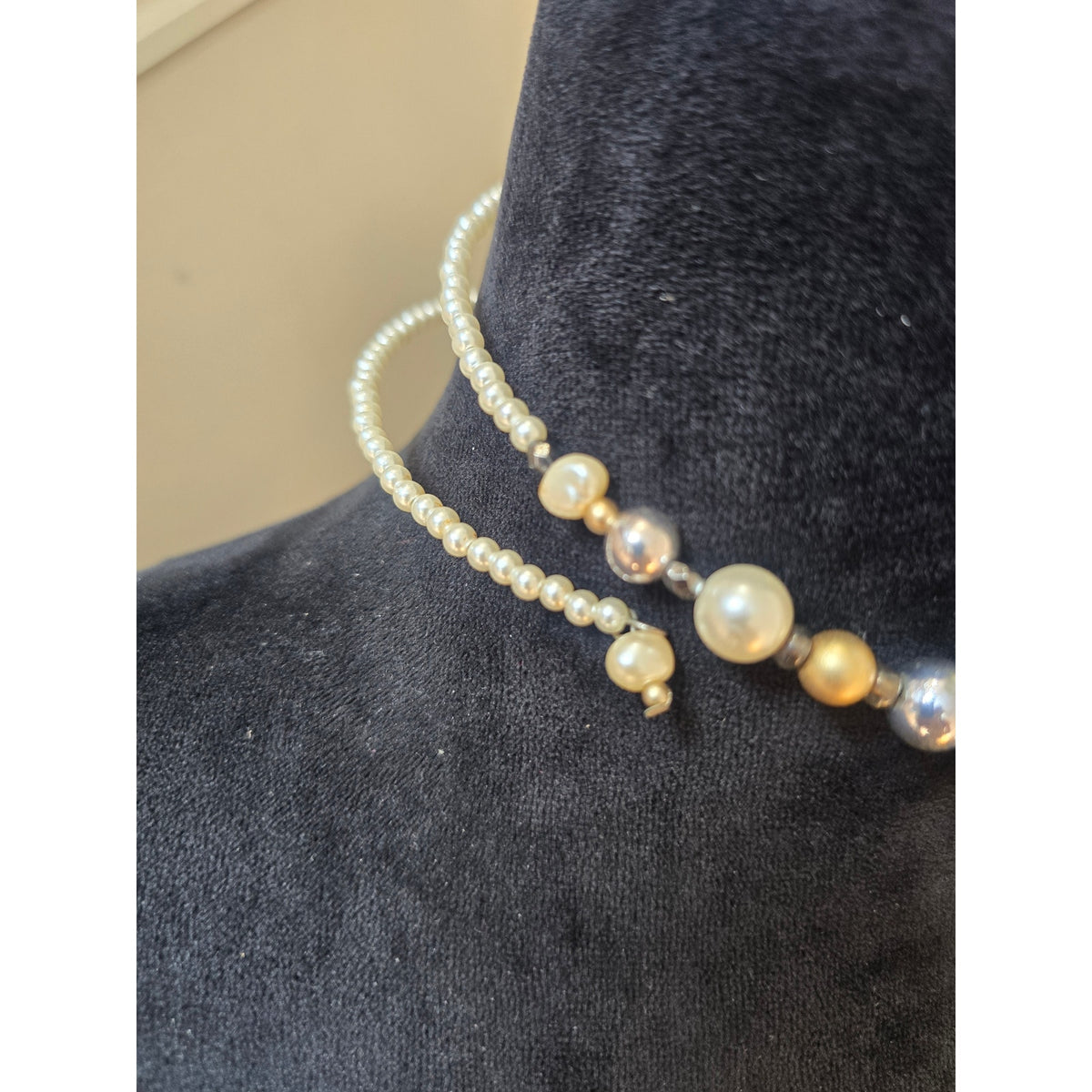 Gold Silver Pearl Beaded Charm Statement Necklace Dangle Cluster Fashion