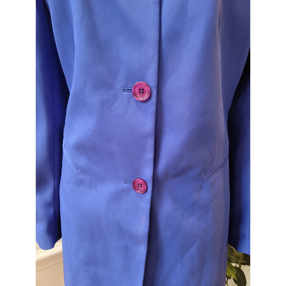 Justin Taylor Skirt Suit Women's SZ 8 Blue Button Front Fully Lined Welt Pockets