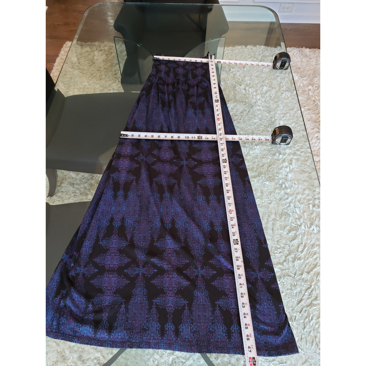 Gap Smocked Long Maxi Dress Women's Small Black Blue Geo Print Off The Shoulder