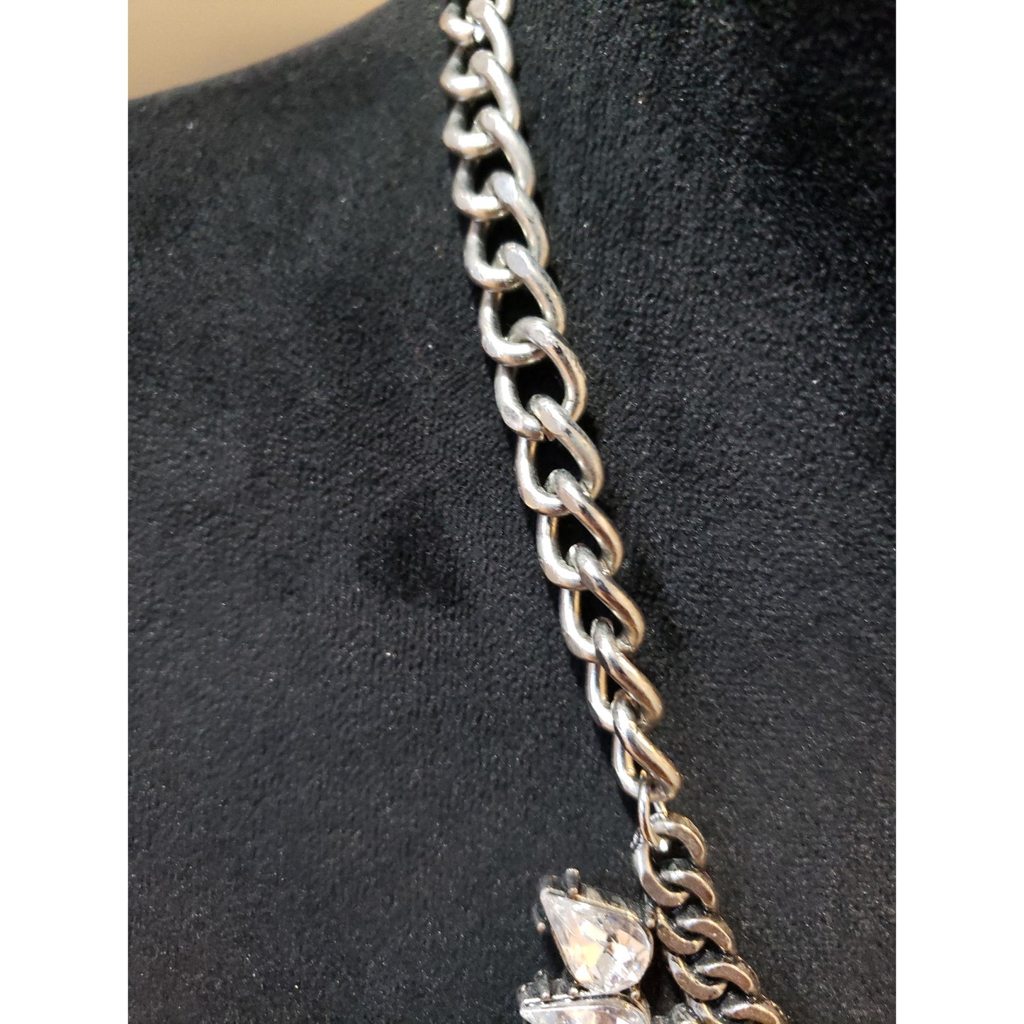 Women Silver Clear Crystal Rhinestone Layered Statement Bib Necklace Jewelry
