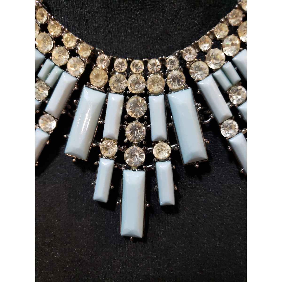 Womens Light Blue Plastic Stones Rhinestone Bling Statement Necklace Jewelry