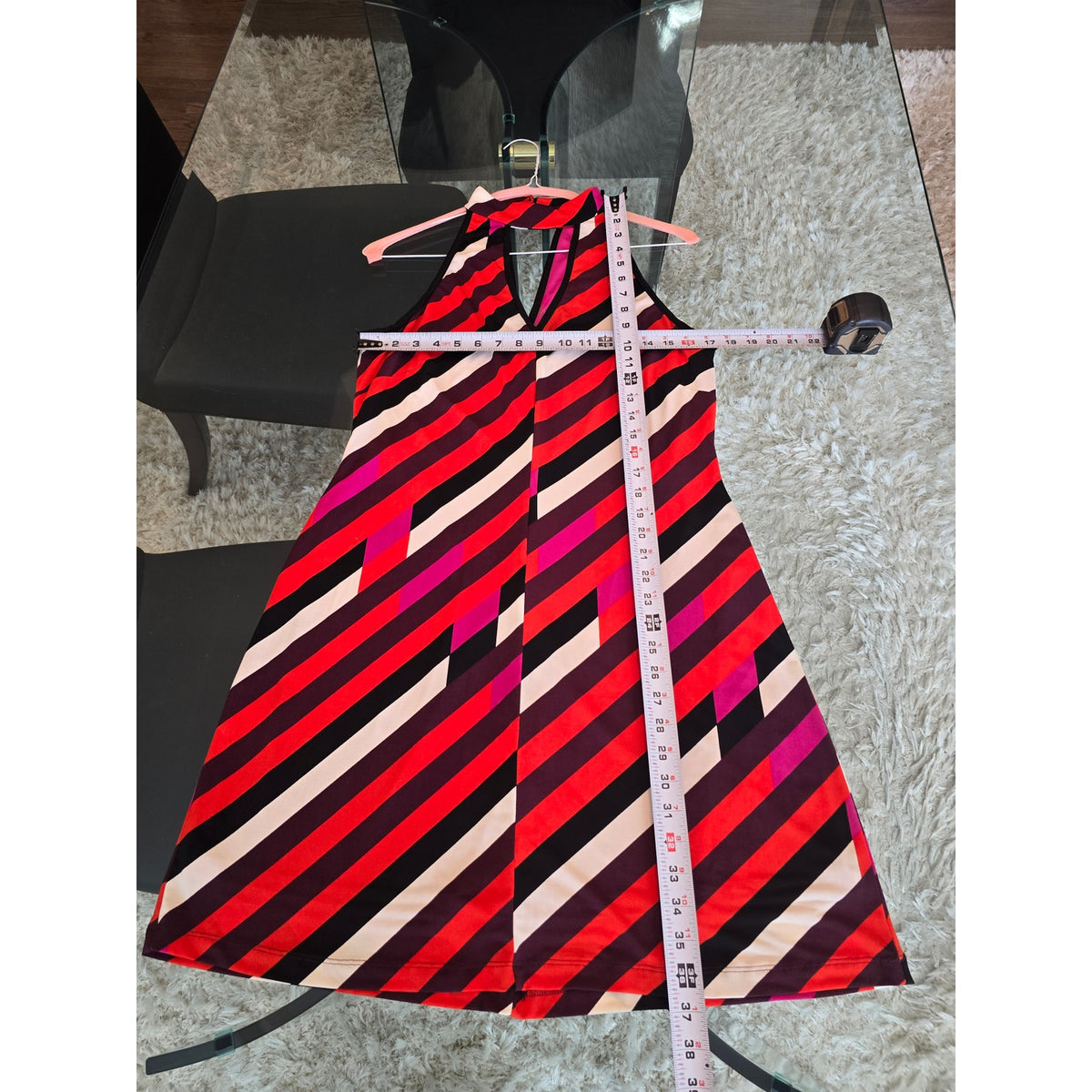 Boston Proper Sheath Dress Women's SZ 12 Multicolor Striped Keyhole Halter Neck