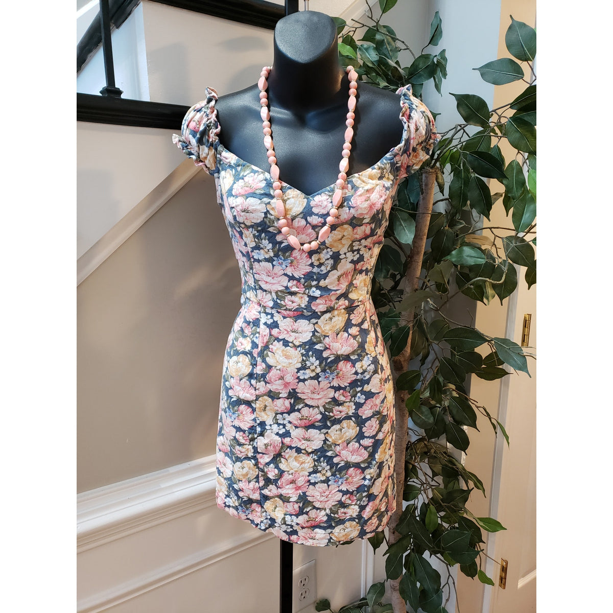 Abercrombie & Fitch Corset Mini Dress Women M Multi Floral Off Shoulder Back Zip