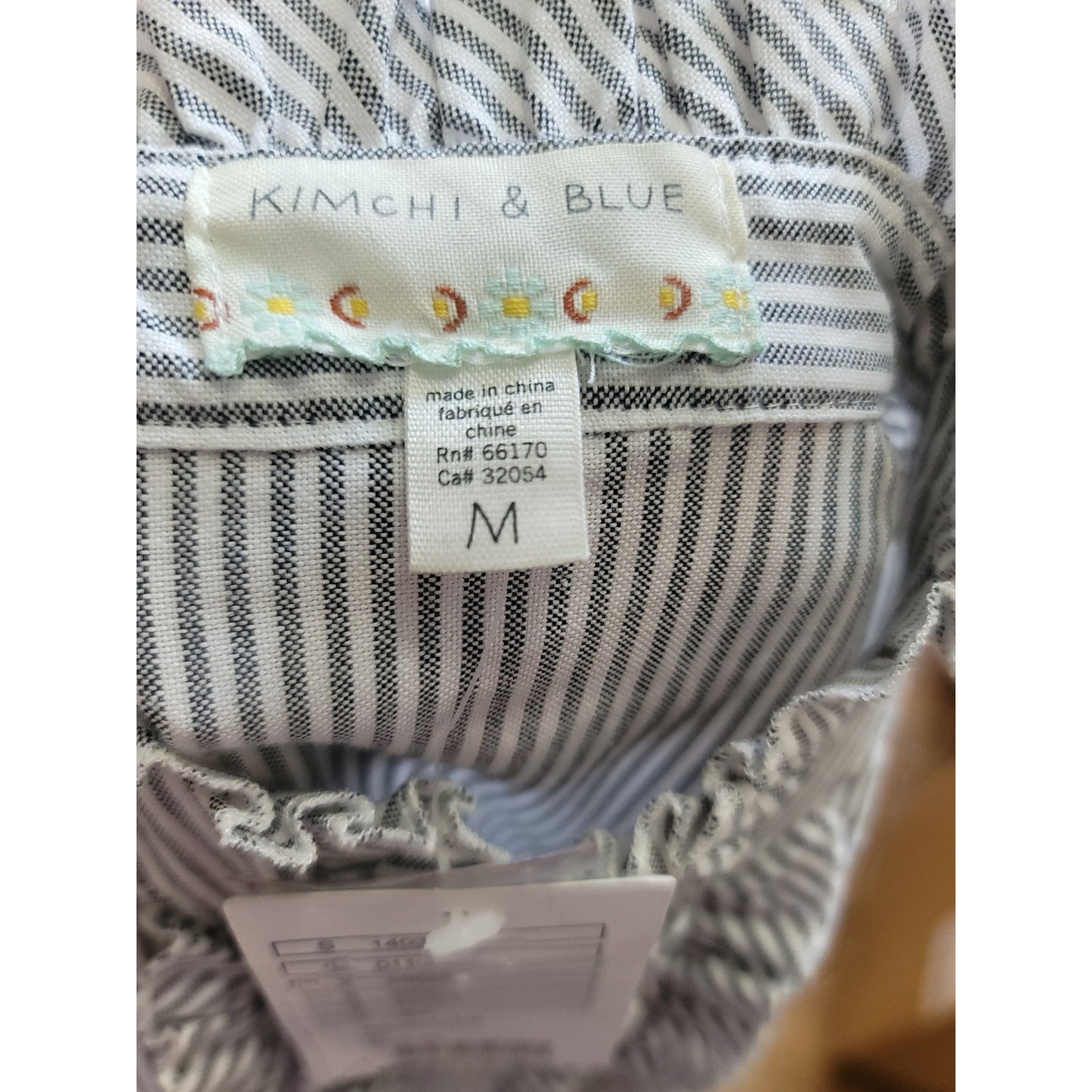 Kimchi and Blue Blouse Women Medium White Black Striped Ruffle Button Down Top