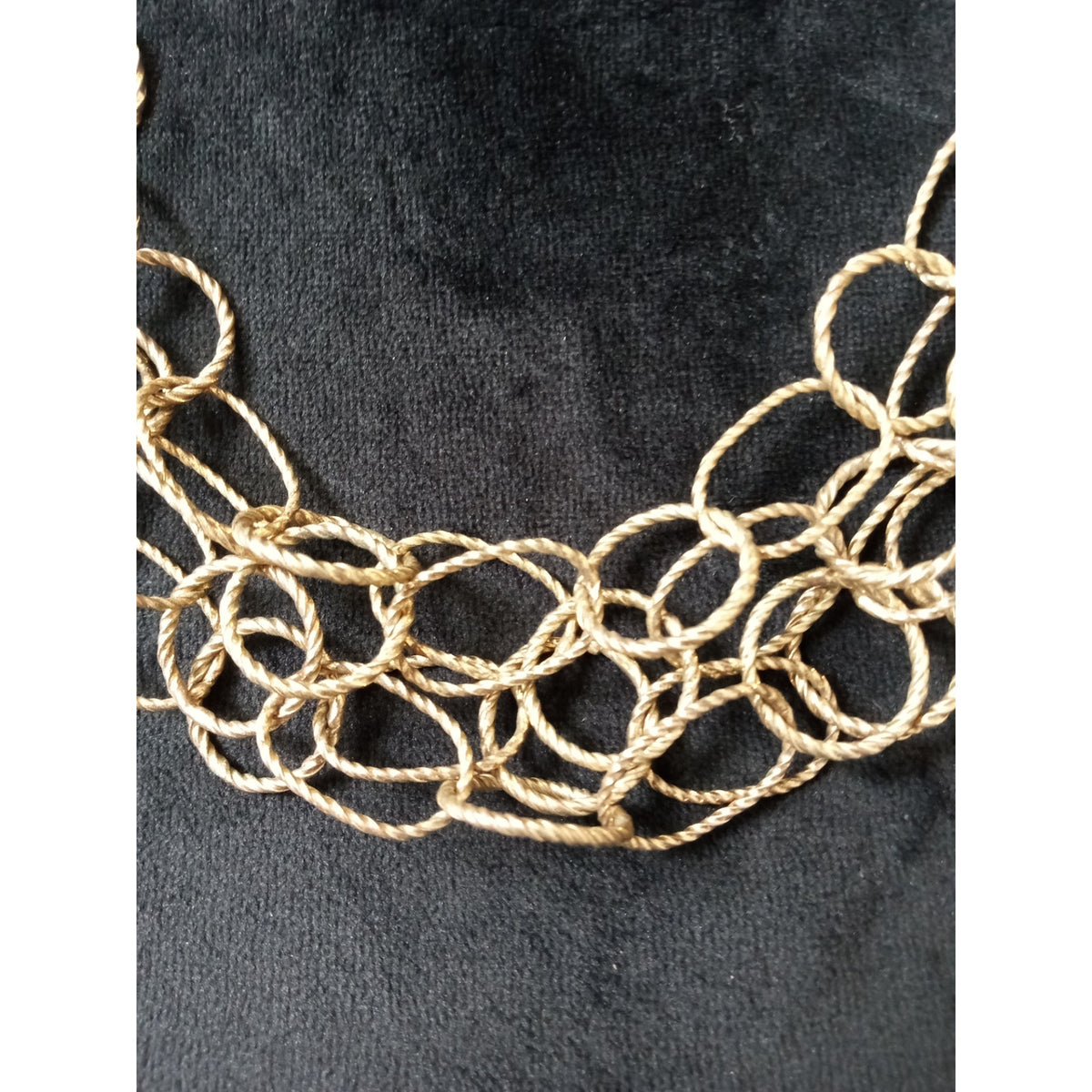 Gold Tone Multi Circle Link Statement Bib Necklace Lightweight Modern Boho Chic