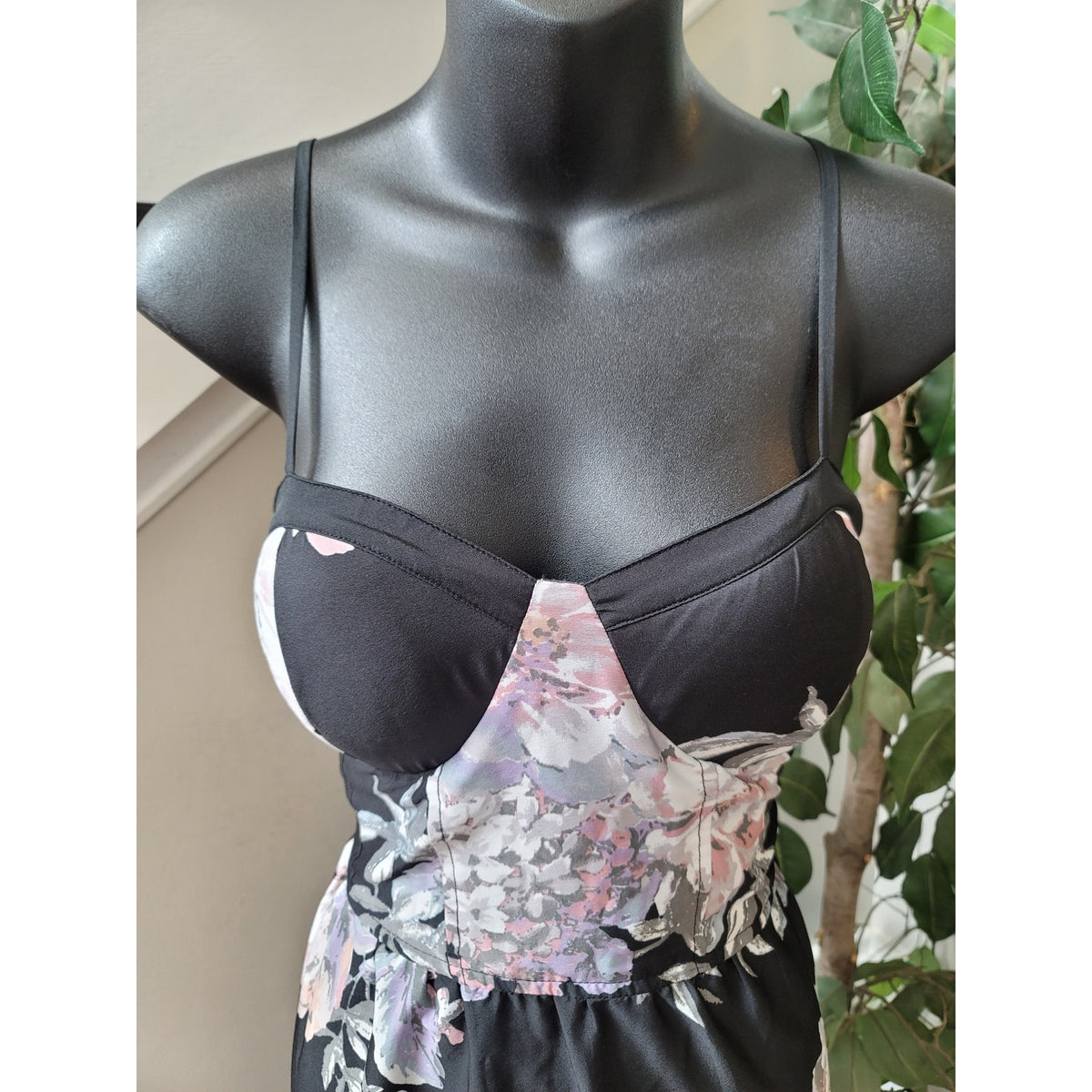 Band of Gypsies Maxi Dress Women's Large Black Floral Bustier Bodice Strappy