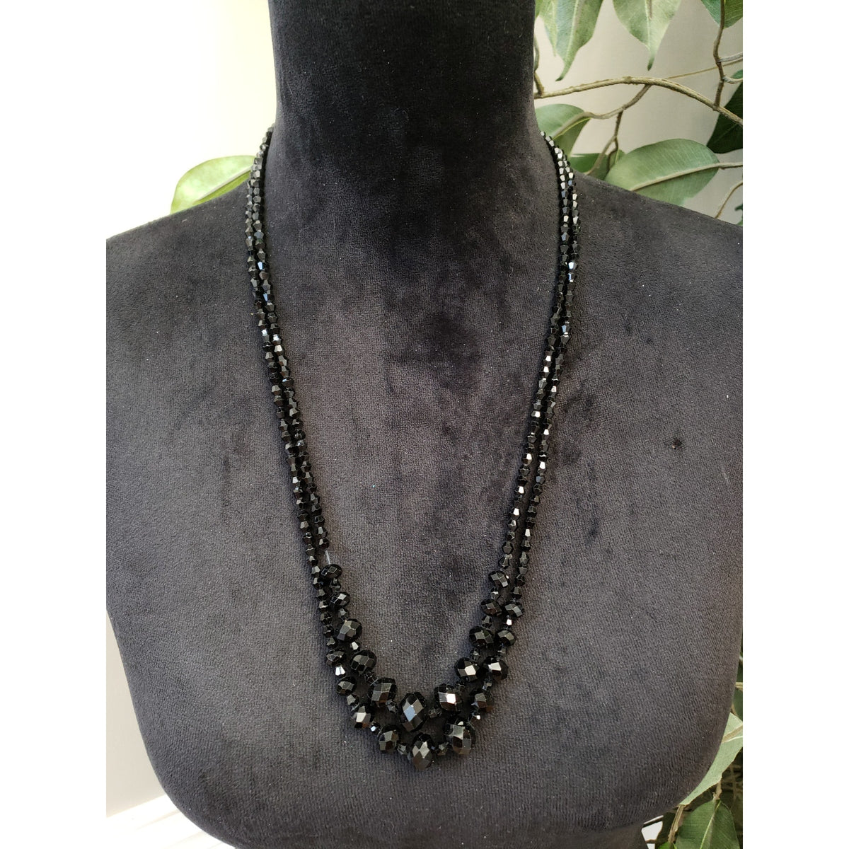 Womens Fashion Assorted Jet Black Faceted Ball Beaded Foldable Necklace Jewelry