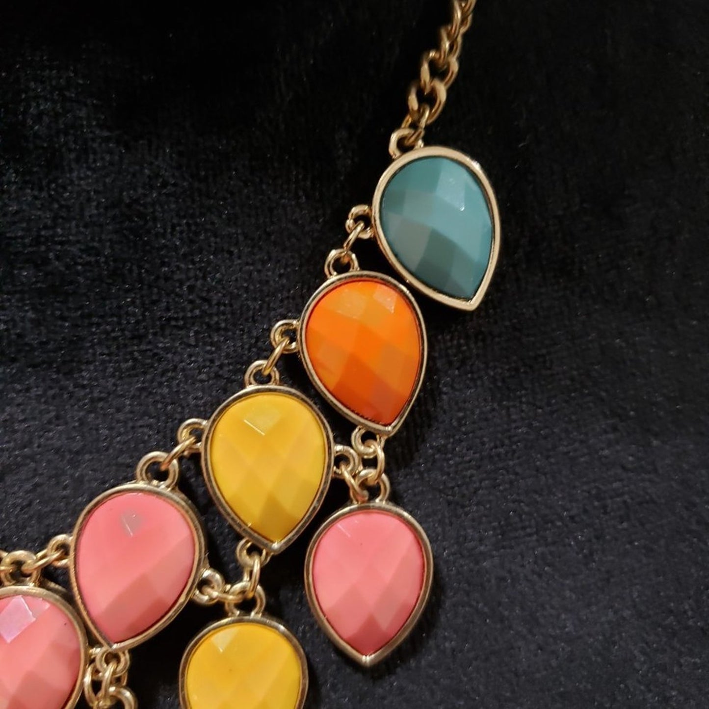 Womens Fashion Multicolor Faceted Teardrop Collar Necklace with Lobster Clasp