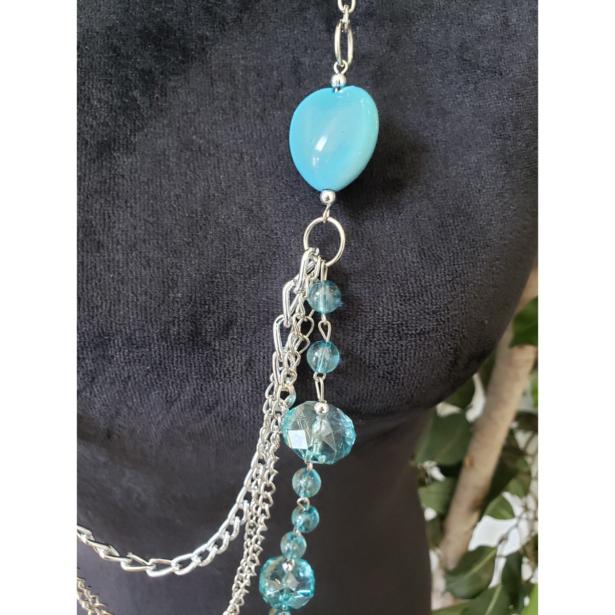 Women Fashion Two Tone Multi Layered Blue Assorted Glass Bead Statement Necklace