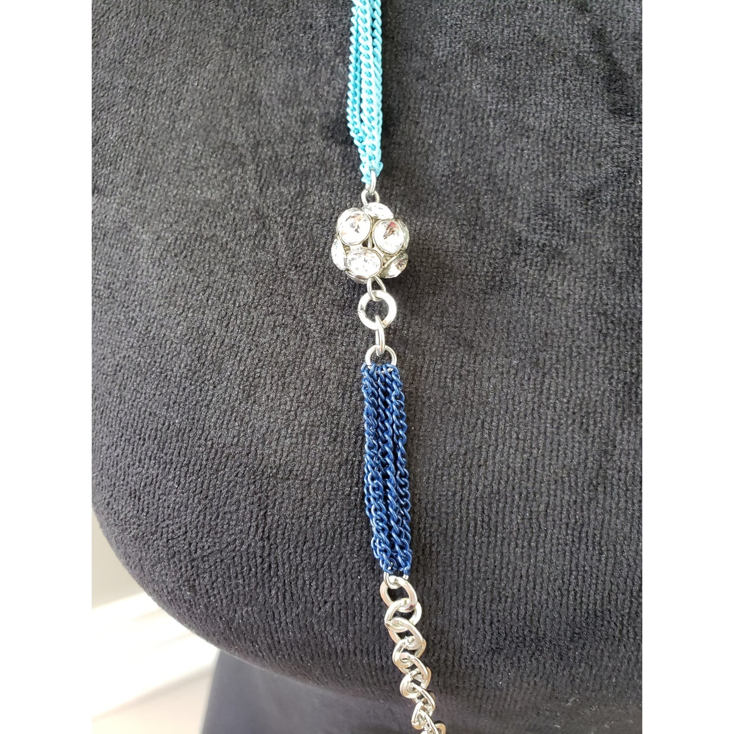 Womens Silver Tone Rhinestone Multi Chains Circle Link Necklace w/ Lobster Clasp
