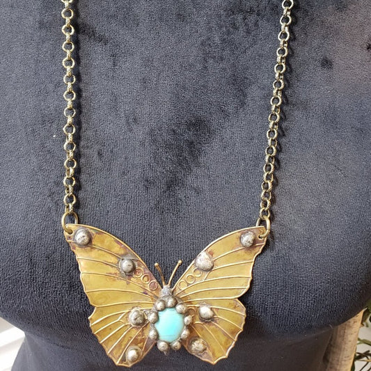 Loft Womens Gold Plated Turquoise Butterfly Necklace Jewelry with Lobster Clasp