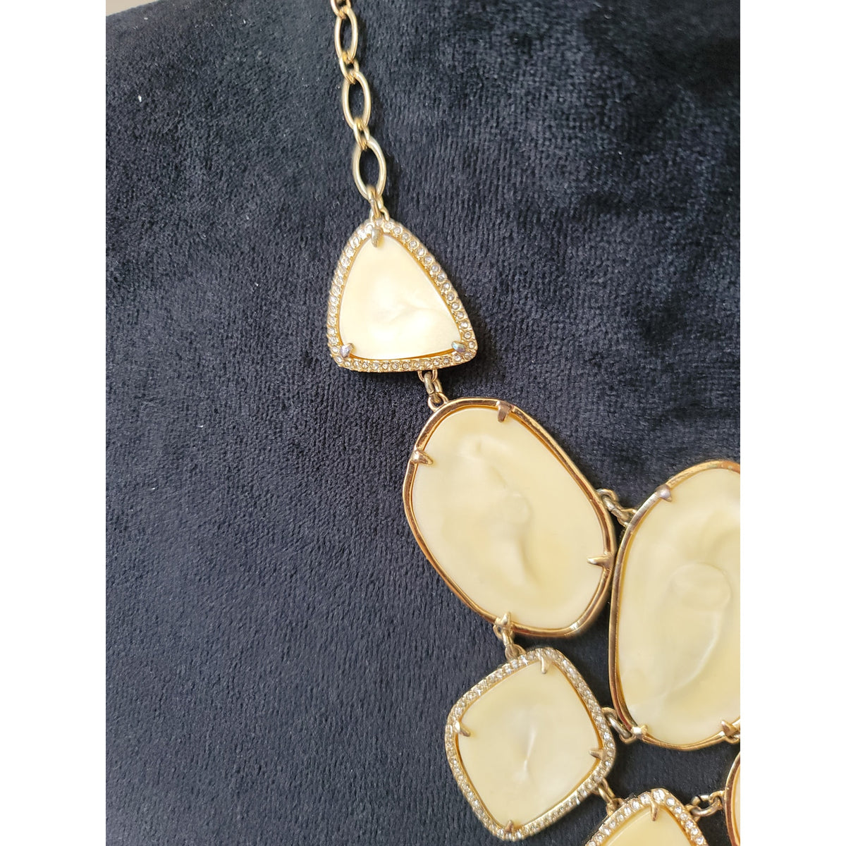 Women's Statement Gold Necklaces With Cream Gemstones And Lobster Claw Lock