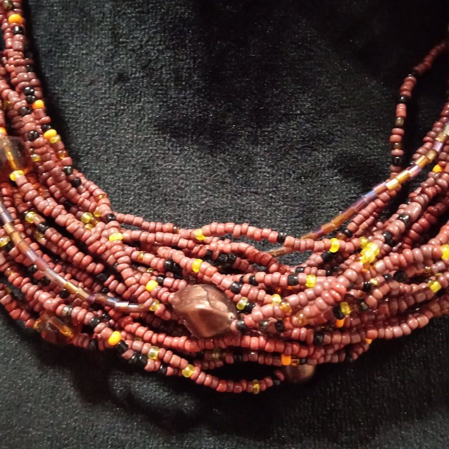 Womens Boho Style Multi Strand Brown Beaded Collar Necklace with Lobster Clasp