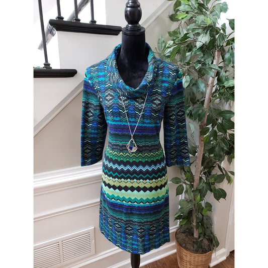 Perceptions Womens Multicolor Polyester Cowl Neck 3/4 Sleeve Knee Length Dress L