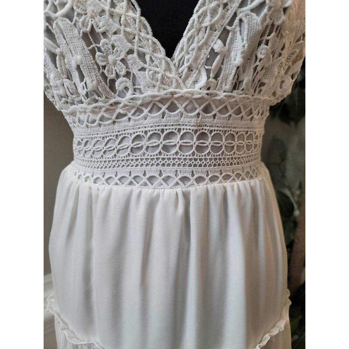 Ecowish Sundress Women Size L White Lace Tiered Sleeveless Summer Beach Casual