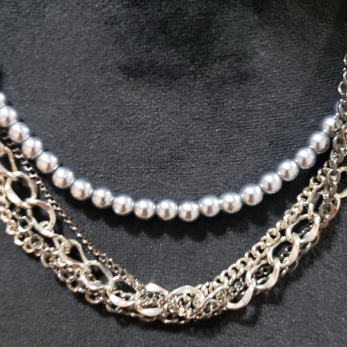 Womens Fashion Multi-Layered Silver Tone Chain Collar Necklace w/ Lobster Clasp