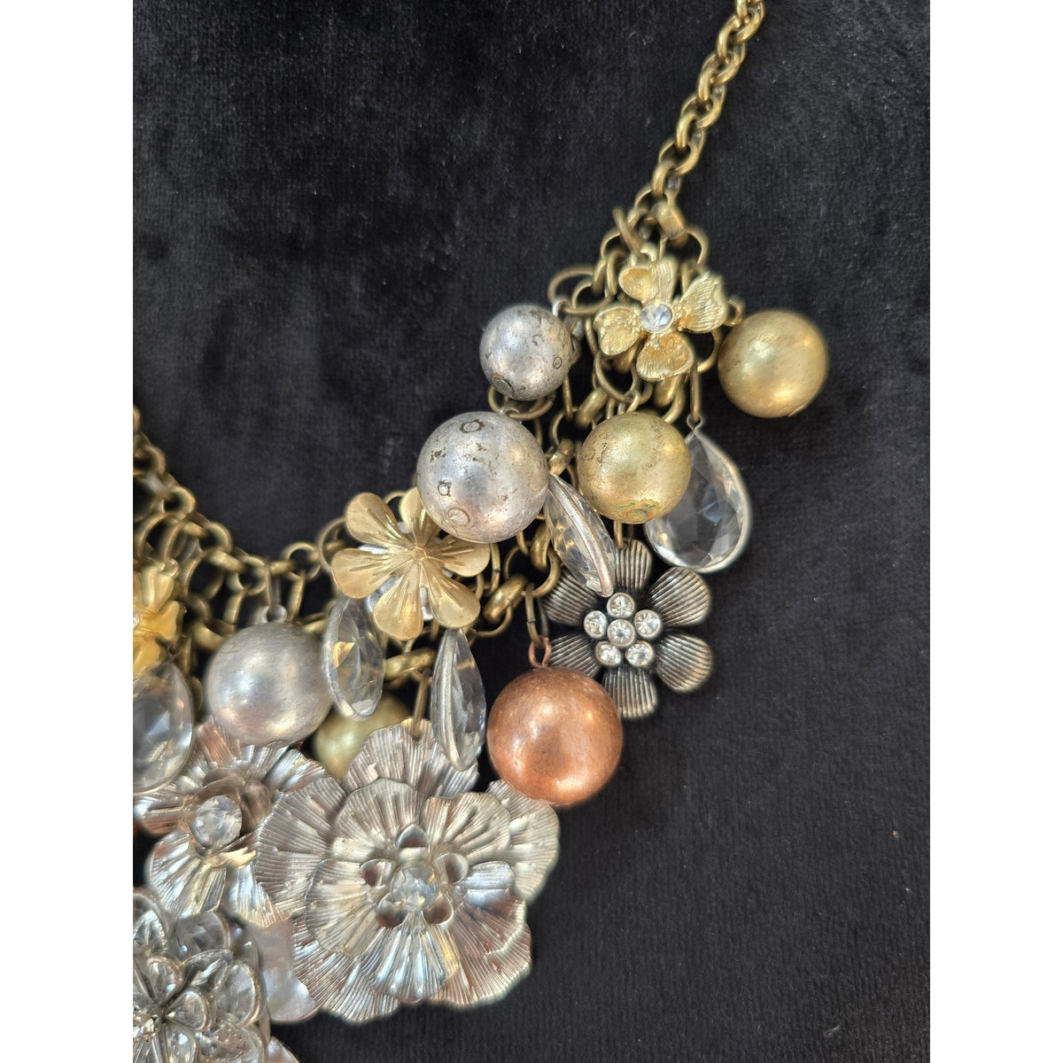 Gold Tone Mixed Shell Disc Charm Statement Necklace Chunky Bib Boho Jewelry