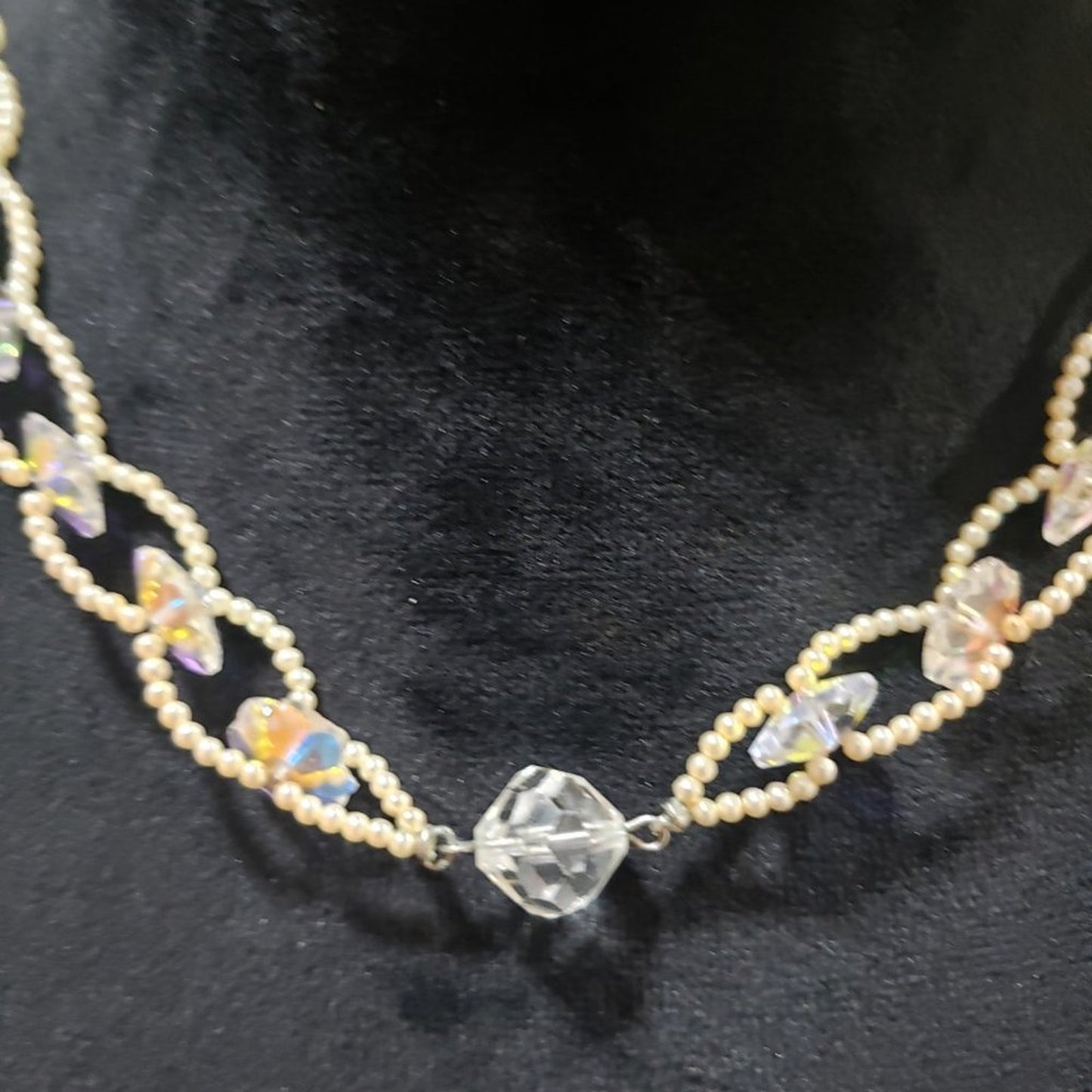 Womens Fashion Beaded Clear Crystal Faux Pearl Choker Necklace