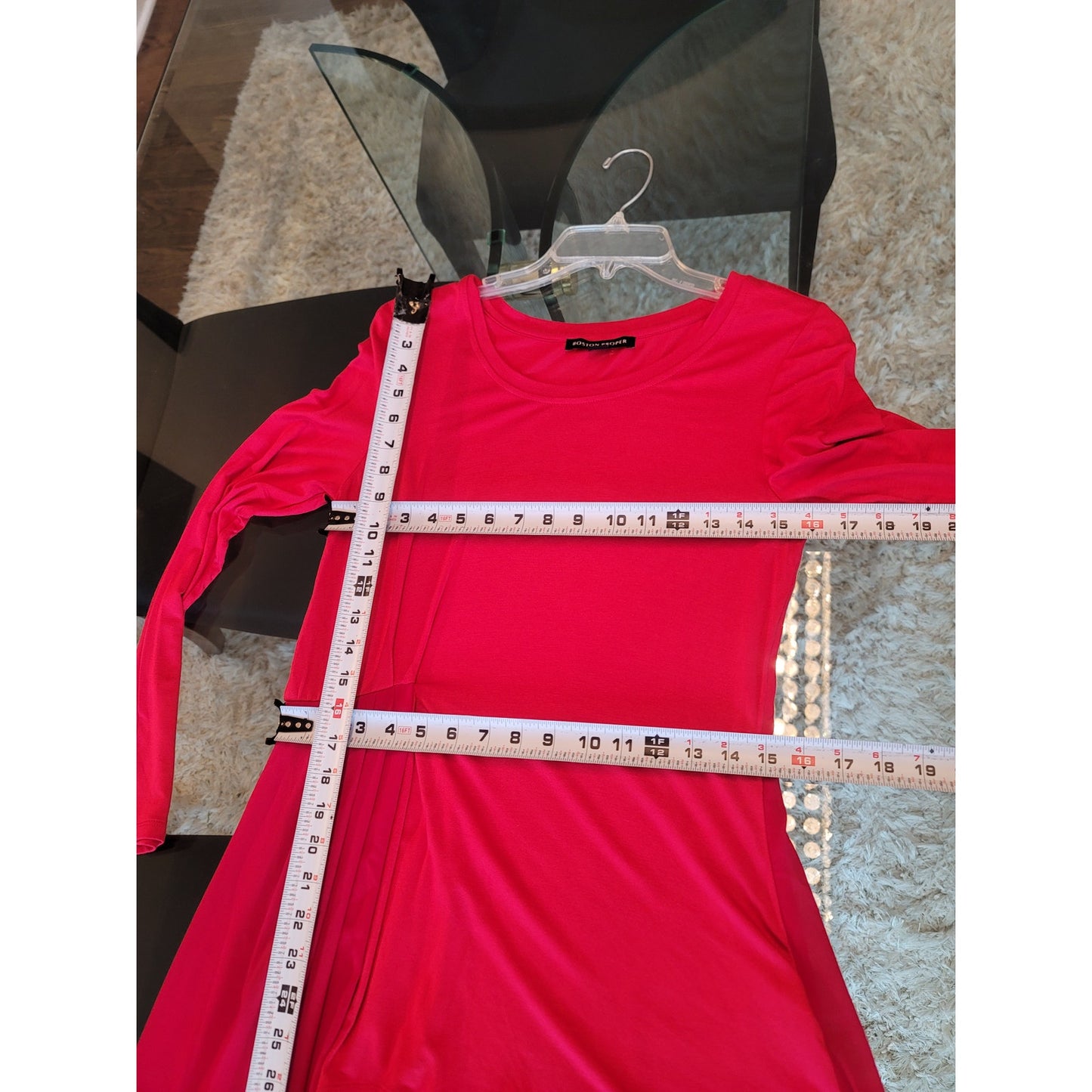 Boston Proper Top Women's Size S Red Long Sleeve Tunic Chiffon Overlay Elegant