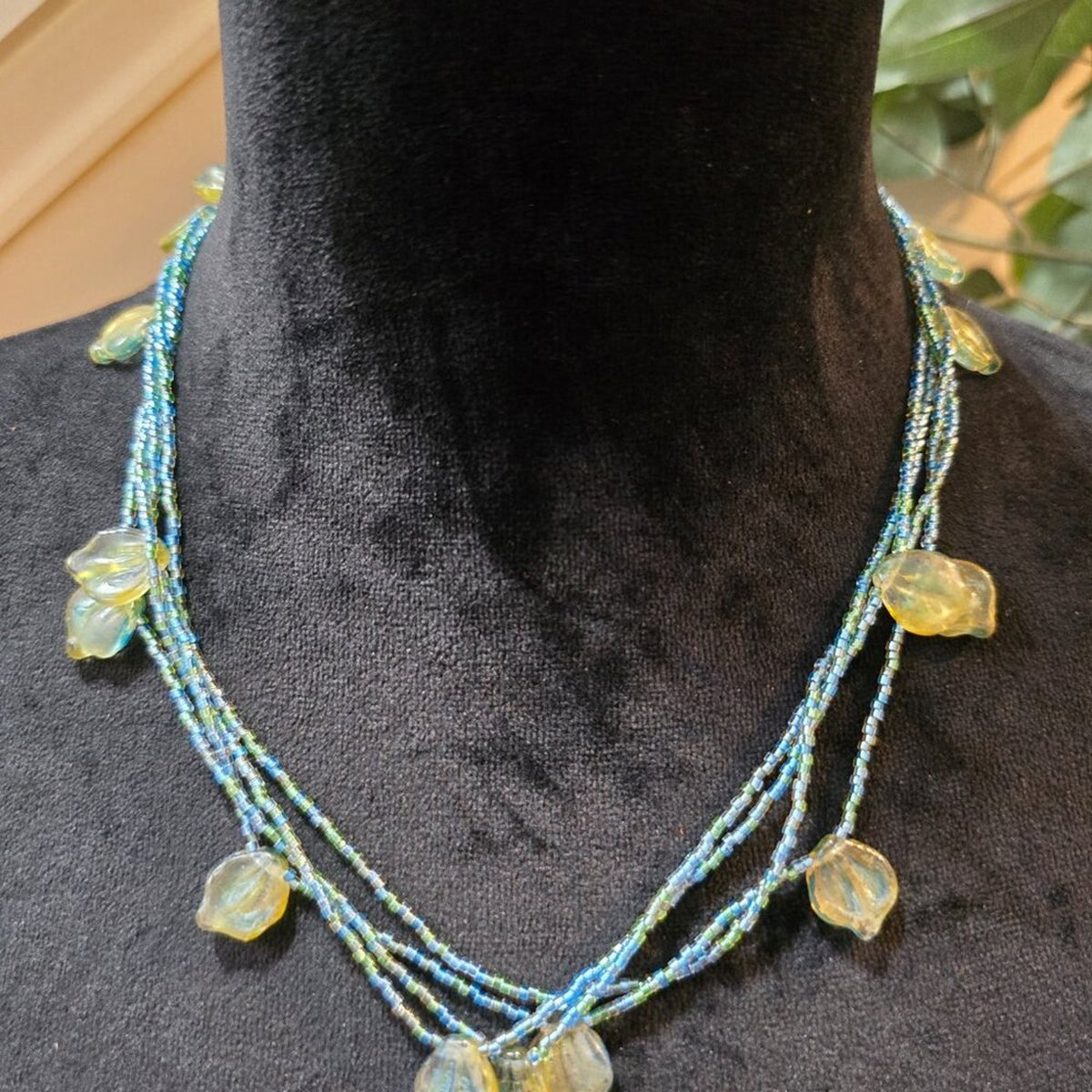 Womens Multicolor Seed Beads 3 Layered Lemon Charm Necklace with Hook & Eye