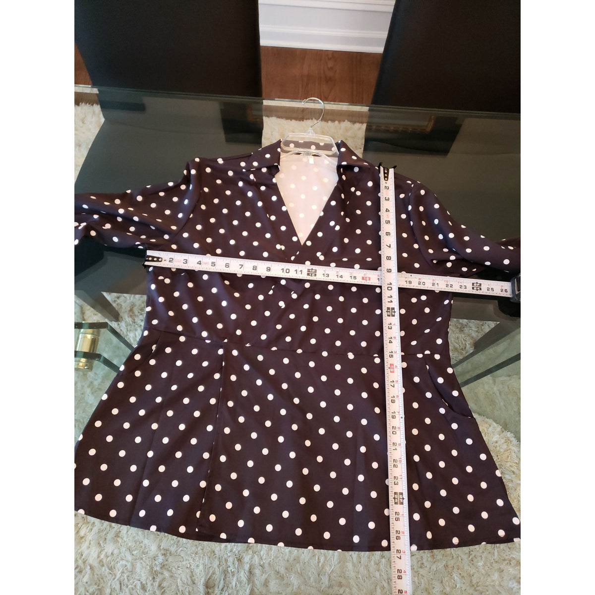 Zara Blouse Women XL Black White Polka Dot Wrap Top 3/4 Sleeve Dressy Shirt