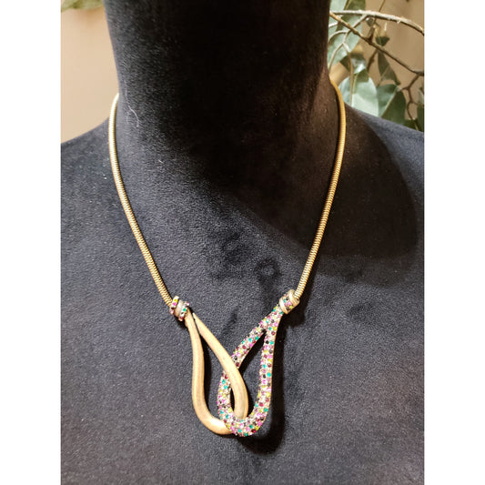 Womens Fashion Multi-Encrusted Glass Stones on Hoop Bold Snake Chain Necklace
