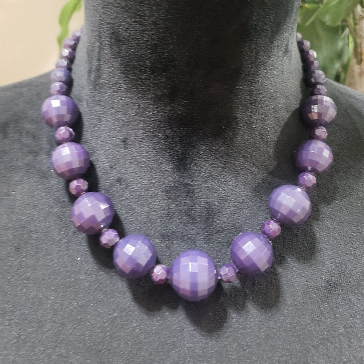 Womens Fashion Purple Single Strand Round Beaded Necklace with Lobster Clasp