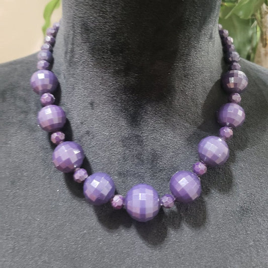 Womens Fashion Purple Single Strand Round Beaded Necklace with Lobster Clasp