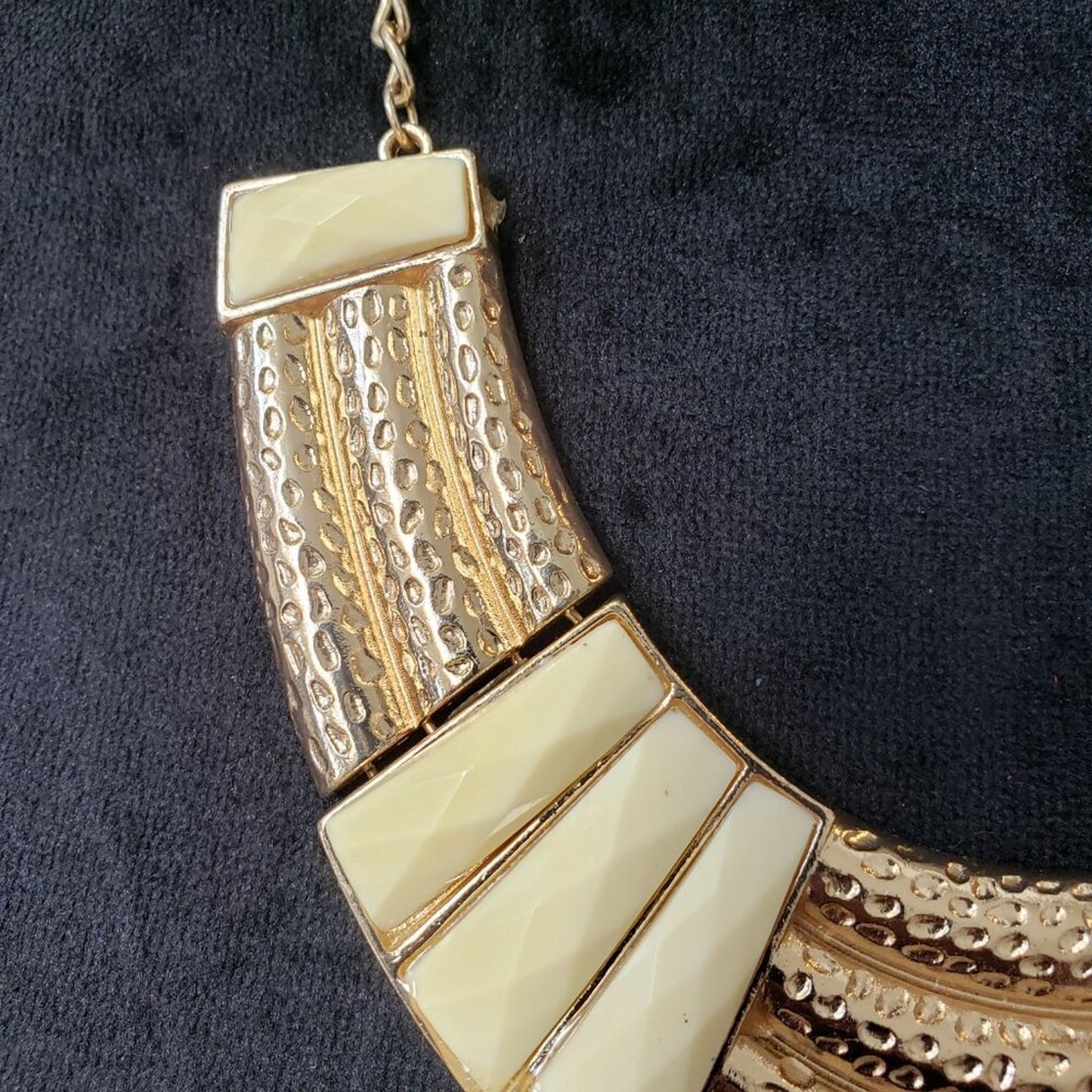 Women's Egyptian Style Box Chain Gold Tone Bib Statement Necklace with Lobster