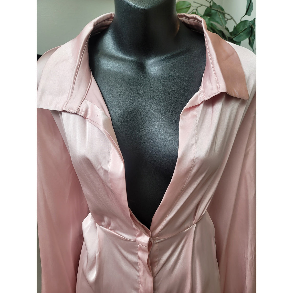 Fashion Nova Shirt Dress Women's Size Large Pink Polyester Long Sleeves