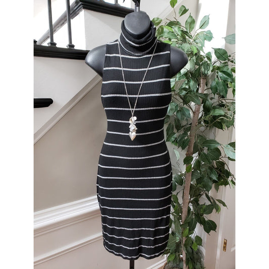 Charlotte Russe Womens Black White High Neck Sleeveless Knee Length Dress Medium
