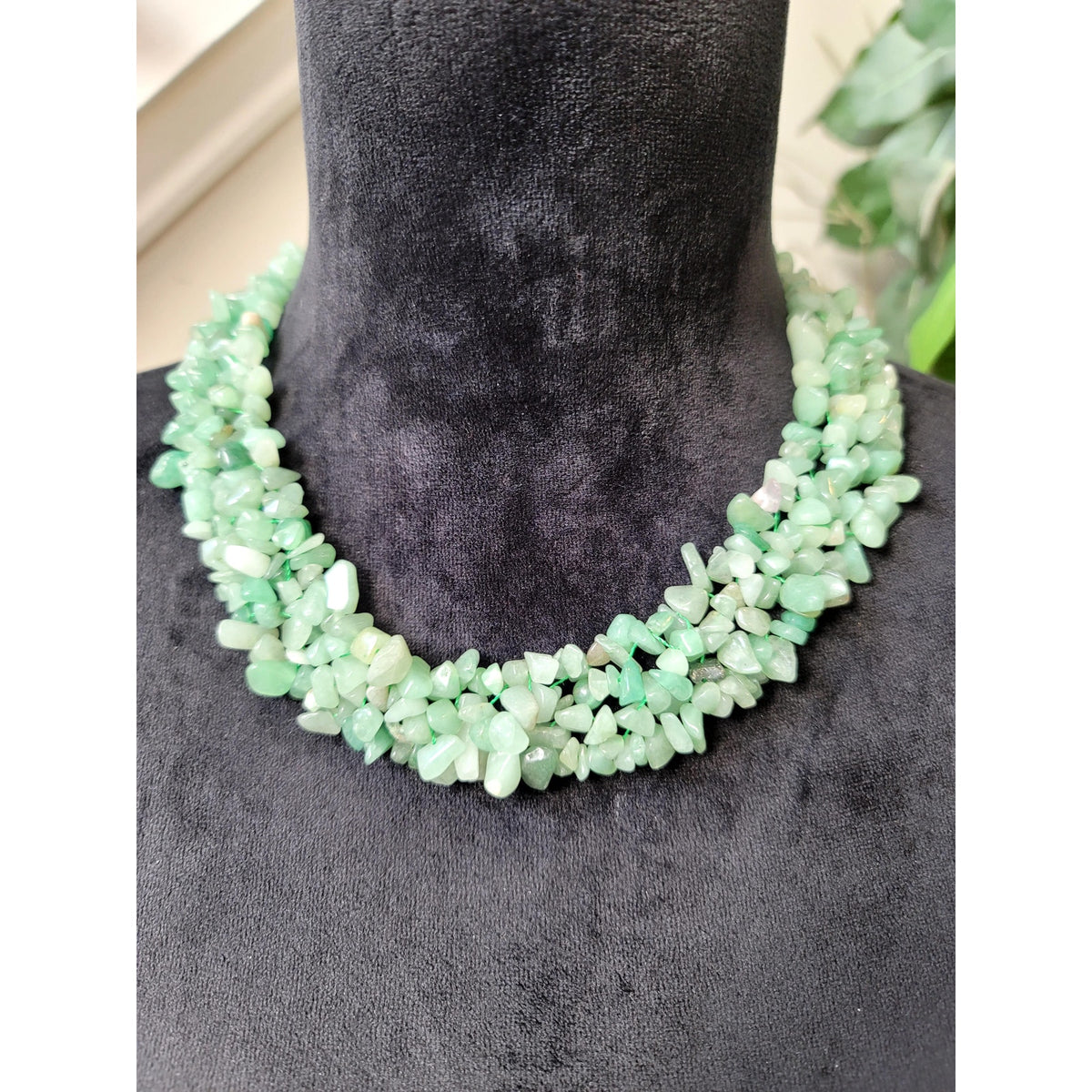 Women's Green Aventurine Chip Stone Multi Strand Necklace Handmade Statement
