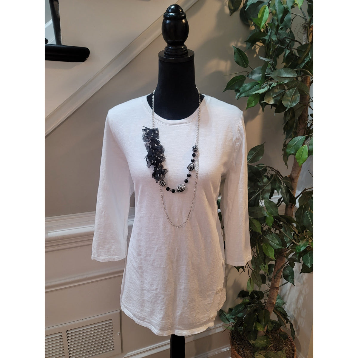 Chico's Ultimate Blouse Women's L White Cotton Crew Neck 3/4 Sleeve Pullover Tee