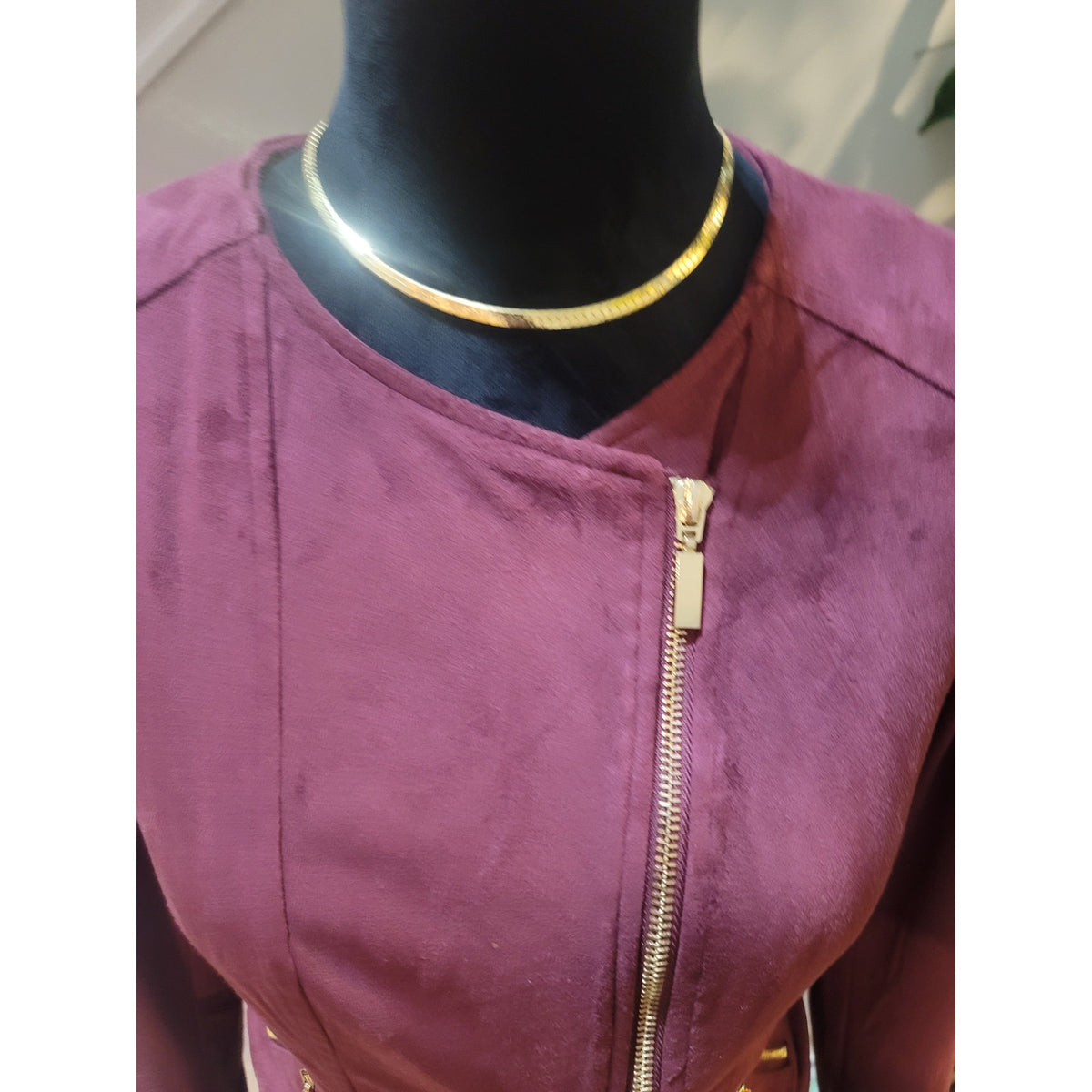 Thalia Sodi Moto Jacket Women's SZ XS Burgundy Asymmetrical Zip Long Sleeve