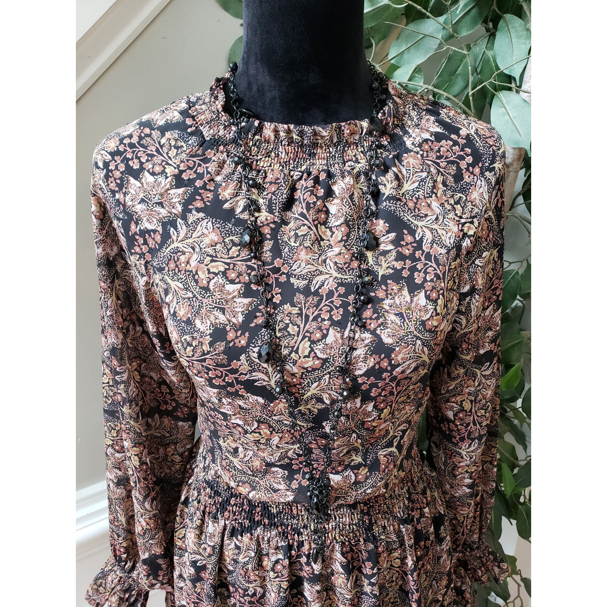 VICI Mini Dress Womens XS Multi Floral Polyester Lined Smocked Waist Mock Neck