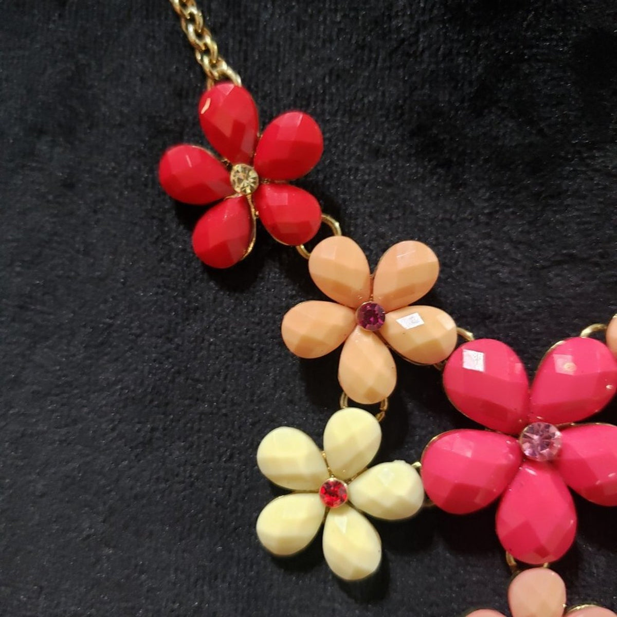 Womens Fashion Beaded Mixed Diamante Flower Choker Necklace w/ Lobster Clasp