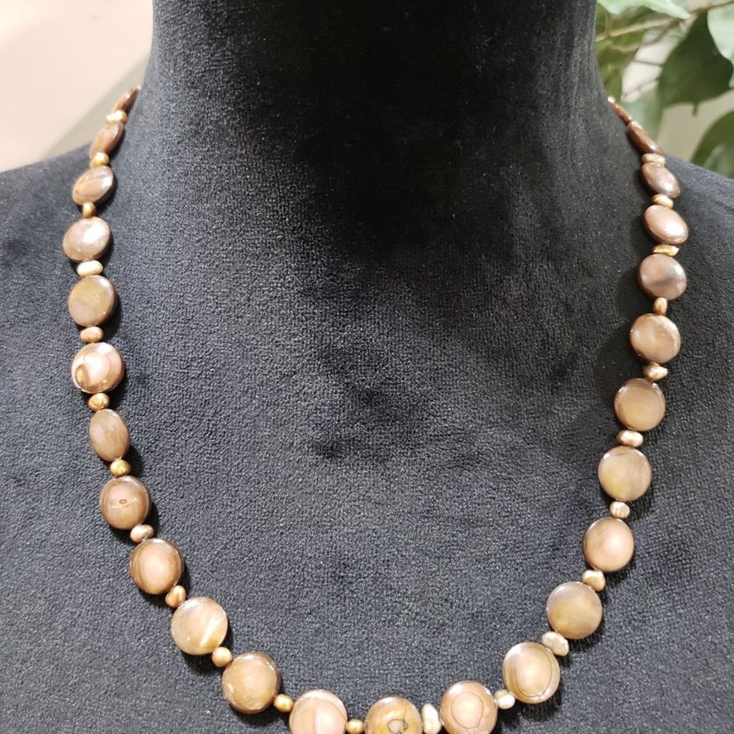Women's Round Shape Bead Vintage Monet Brown Tint Faux Pearl Necklace