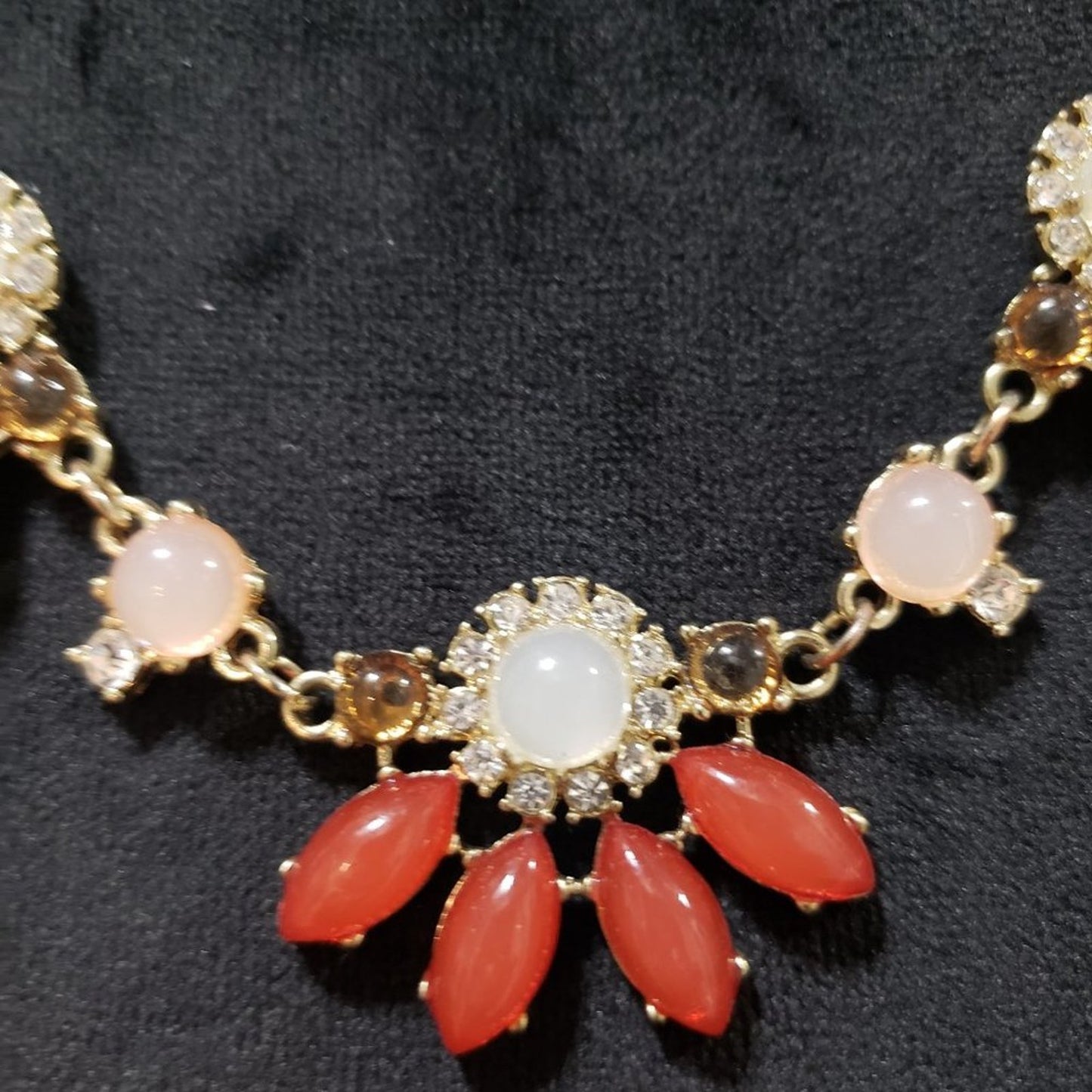 Womens Fashion Necklace Peach, & Orange Lucite, Rhinestones Crystals Necklace
